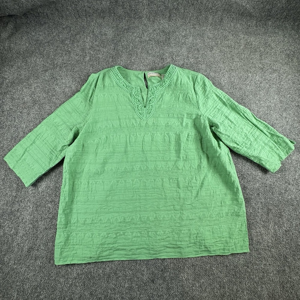 Alfred Dunner Tunic Top Women's 24W Green Embellished Boho Cottagecore Fair Work